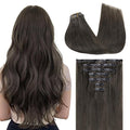 GOO GOO Clip in Hair Extensions Real Human Hair, Remy Human Hair Extensions Clip ins for Women, Natural Human Hair, 22inch 110g 7Pcs, 1C Mocha Brown