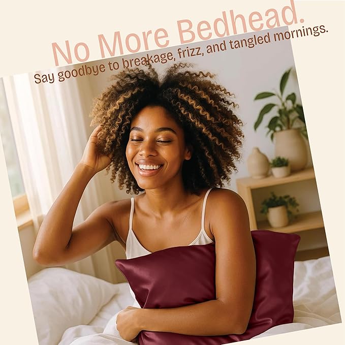BLISSFORD Satin Pillowcase with Zipper, for Hair and Skin Care, Feels Soft and Cool Like a Silk Pillowcase, Satin Pillow Cases 2 Pack, Slik Pillow Cover, Burgundy, King, Set of 2