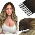 YoungSee Invisible Tape in Hair Extensions Balayage Human Hair Tape in Extensions Ombre Seamless Tape-in Extension Real Human Hair Brown Balayage with Blonde Human Hair Extension Tapein 24 Inch 20pcs