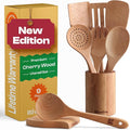 Riveira Cherry Wooden Spoons for Cooking Set of 9 – Natural Cherry Wooden Cooking Utensils, Wooden Spatula, Wooden Spoon - Premium Quality Wooden Utensil Set for Non-Toxic Cooking