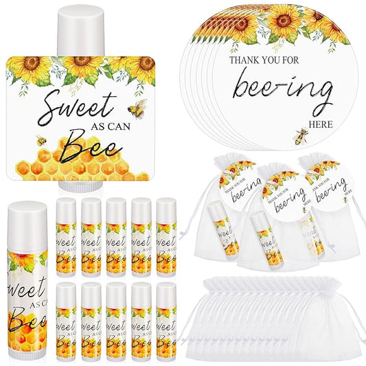 Fumete 50 Set Bee Favors Baby Shower Thank You Gifts Lip Balms for Guests Boys Girls Gender Reveal Favors for Baby Shower Bee Party Prizes Souvenirs Bags Stuffer Classroom Prizes