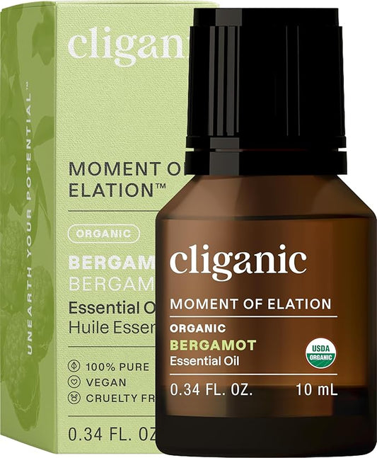 Cliganic Organic Bergamot Essential Oil, 100% Pure Natural for Aromatherapy | Non-GMO Verified (Packaging May Vary)