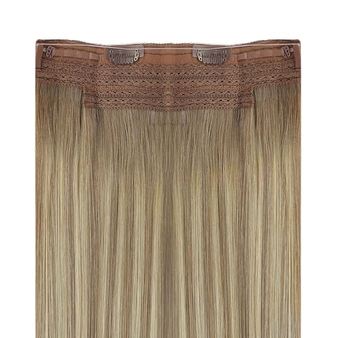YoungSee 130G Light Brown Wire Hair Extensions for Women Balayage Human Hair Wire Extensions Light Brown Mix Platinum Blonde Fish Line Hair Extensions Human Hair 22Inch