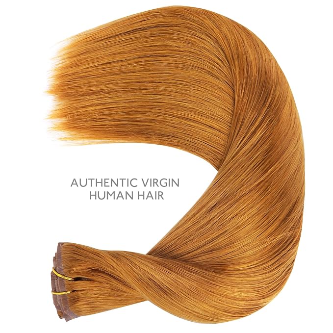 WENNALIFE Seamless Clip In Hair Extensions Human Hair, 18 Inch 130g 7pcs Auburn Ginger Real Hair Extensions Clip in Human Hair Invisible PU Skin Weft Natural Remy Human Hair Extensions