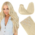 GOO GOO Clip in Hair Extensions Real Human Hair, Remy Human Hair Extensions Clip ins for Women, Natural Human Hair, 18inch 130g 7Pcs, 60A Platinum Blonde