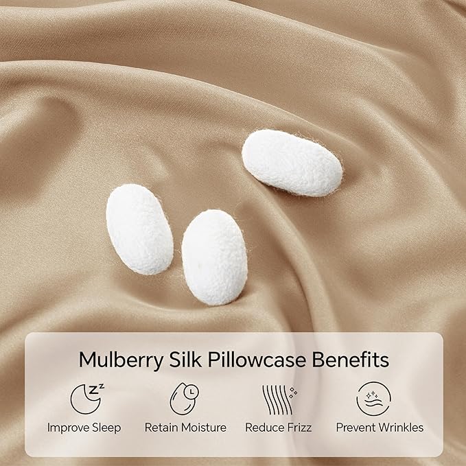 INFIIXSO Mulberry Silk Pillowcase for Hair and Skin, Silk Pillow Cases Standard Size with Hidden Zipper 20x26 Inches, Super Smooth and Soft Cooling Pillow Cases for Hot Sleepers(Champagne, 1 Pack)
