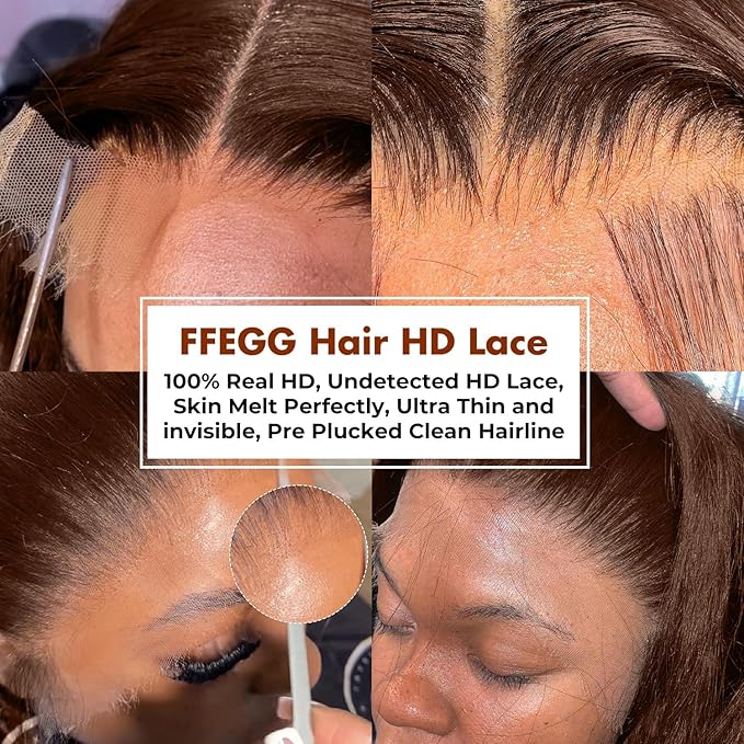 2x6 Skinlike Real HD Lace Closure Chocolate Brown Human Hair Wig 0.095mm Ultra-thin HD Lace 15A Brazilian Body Wave Virgin Human Hair Lace Closure Wigs For Black Women (24 Inch)