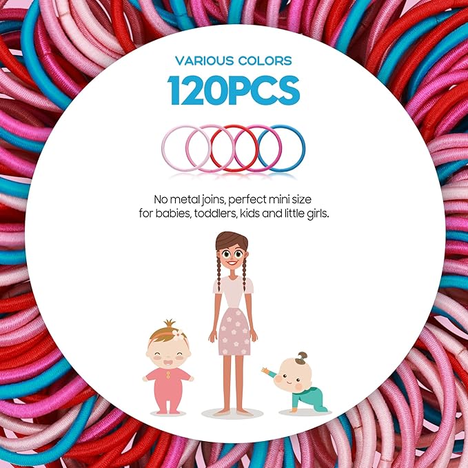 120 Pcs Small Hair Ties for Thin Hair & Kids - 1 Inch, 2mm No-Damage Elastic Bands in, Cherry