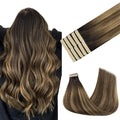 GOO GOO Tape in Hair Extensions Human Hair, 4D/14/5B Brunette Balayage, 14inch 25g 10pcs, Skin Weft Seamless Invisible, Silky Straight with Thick Ends, Remy Human Hair