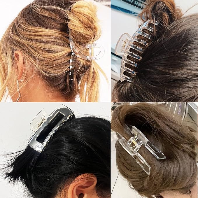 Clear Claw Clips for Thick/Fine/Thin Hair, Strong Holding Large Jaw Polycarbonate Clips for Women (3 pcs)