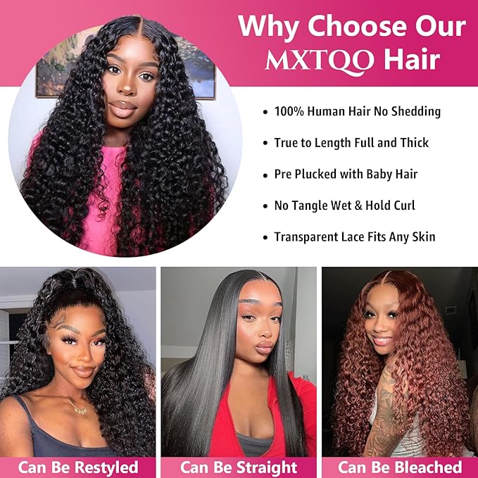 Deep Wave Lace Front Wigs Human Hair 200 Density 13x6 HD Lace Frontal Wigs Pre Plucked Curly Human Hair Wig Wet and Wavy Lace Front Wigs Glueless Wig For Women (20 Inch)