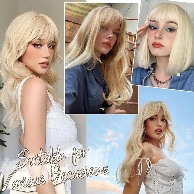 BARSDAR Real Human Hair Clip in Bangs - Human Hair Clip in Bangs for Women - Light Blonde French Bangs Extensions Fringe with Temples Dyeable Real Hair Bangs Hairpieces - Bleach Blonde