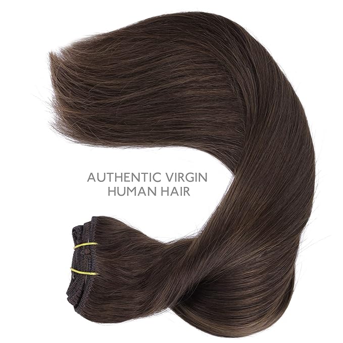 WENNALIFE Clip in Hair Extensions Real Human Hair, 12 Inch 80g 7pcs Remy Hair, Light Dark Brown Straight Natural Extensiones De Cabello Humano Con Clip Ins