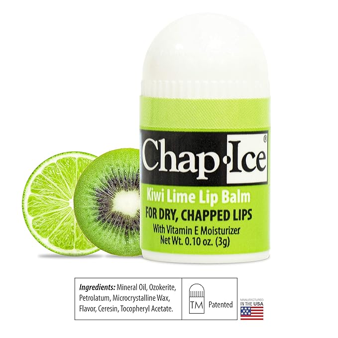 Chap-Ice® | 12-Count Mini Kiwi Lime Lip Balm | Lip Balm Pack Fortified with Vitamin E for Dry, Cracked Lips | Made in USA | 12-Count Mini Lip Balm with Kiwi Lime Flavor (0.10oz/3g Each)