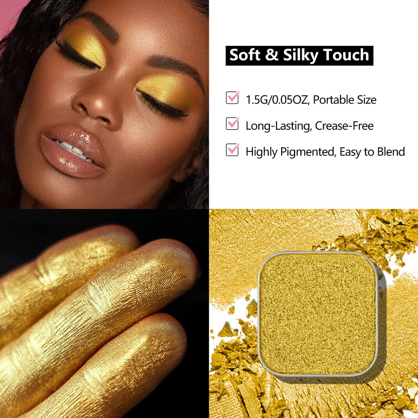 Magnetic Single Eyeshadow Gold Shimmer Highly Pigmented Blendable Longwear Powder in Magnetic Refill Pan for Custom Palette Easy to Apply and Remove (Meadow Glow)