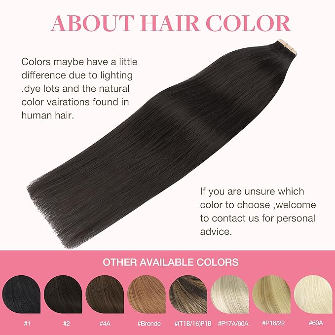 GOO GOO Tape in Hair Extensions Human Hair, 2 Dark Brown, 10inch 60g 40pcs, Skin Weft Seamless Invisible, Silky Straight with Thick Ends, Remy Human Hair