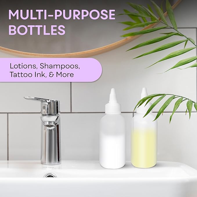 BRIGHTFROM Twist Top Applicator Bottles, Squeeze 4 OZ Empty Plastic Bottles, Refillable, Open/Close Nozzle - Leak Proof, Multi Purpose - 3 PACK
