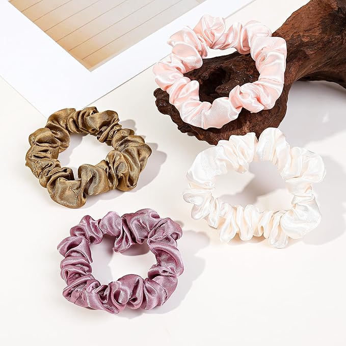 Satin, Silk Hair Ties Small Mini Scrunchy for Women Thick Hair Accessories Cute Soft No Slip Hair Elastics Ponytail Holder for Curly Hair No Damage Hairties Gift for Girls