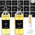 Olive Oil Dispenser Bottle - Includes 55 Kitchen Essential Labels - Cooking Oil Bottles for Kitchen, Coffee Syrup Dispenser - Pourer Spout with 16.9 fl oz Glass Container Cruet - 2pcs, Black