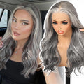 Grey Synthetic Lace Front Wig,13×6 Curly Glueless Wigs for Women Daily Use 22IN（#2/60HL）