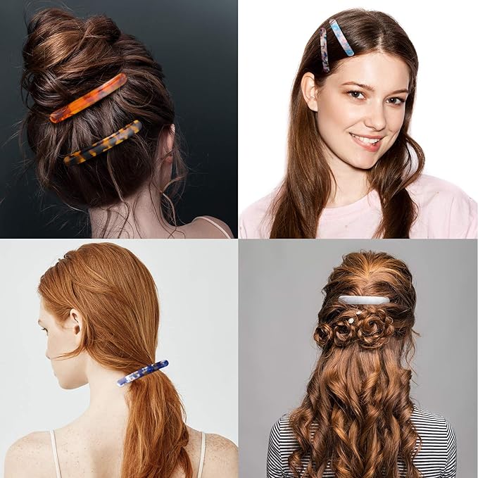 12 Pieces Hair Barrettes for Women Tortoise Shell Acetate French Skinny Clip Automatic Ponytail Barrettes for Women Fine Thin Hair Accessories(Fresh Color)