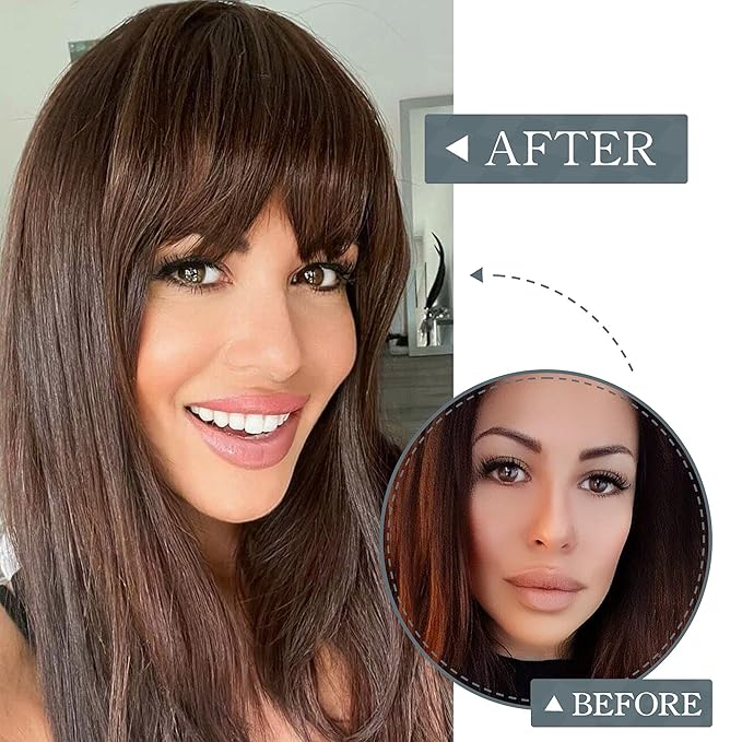 BARSDAR Human Hair Clip in Bangs - 100% Real Human Hair Clip in Bangs for Women - Natural Black French Bangs Fringe with Temples Real Hair Bangs Extensions Hairpieces - Natural Black