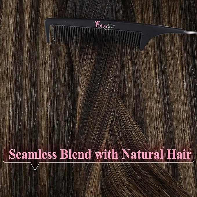 YoungSee Human Hair Tape in Extensions Dark Brown Tape in Hair Extensions Balayage Dark Brown to Ash Brown Real Human Hair Tape-in Extension 16In Ombre Hair Extensios Real Human Hair Tape-in 20pcs 50g