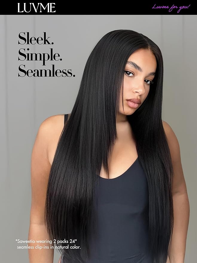 LUVME Silky Straight Seamless 2 Pack 220g 14Pcs Clip in Hair Extensions Full Max with 14inch Remy Human Hair Extensions, Natural Black 100% Real Soft Hair
