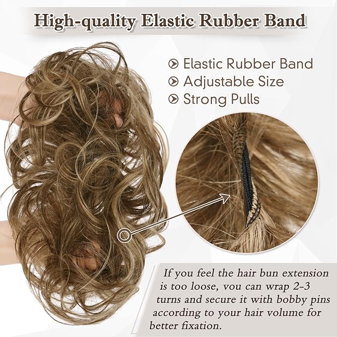 RUWISS Large Messy Bun Hair Piece 100% Human Hair Layered Wavy Curly Hair Buns Hair Piece for Women Updo Hairpiece for Daily Wear Real Hair Ponytail Extension (Platinum)