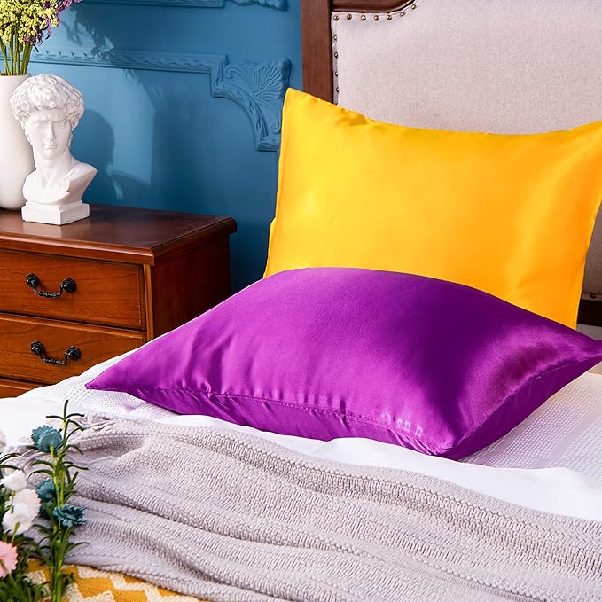 NTBAY 12 Pack Satin King Pillowcases for Hair and Skin, Luxurious and Silky Pillow Cases with Envelope Closure, 20 x 36 Inches, Purple