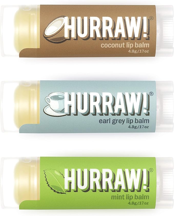 Hurraw! Coconut, Earl Grey, Mint Lip Balms, 3 Pack Bundle: Organic, Certified Vegan, Cruelty and Gluten Free. Non-GMO, 100% Natural Ingredients. Bee, Shea, Soy and Palm Free. Made in USA