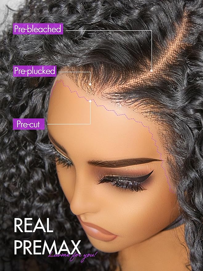 LUVME HAIR 100% Real Human Hair Wig Lace Frontal Deep Curly 18 inches Drawstring Cap Glueless HD Lace Wigs Human Hair Pre Plucked Pre Cut, Curly Wig Human Hair Ready to Go Wig