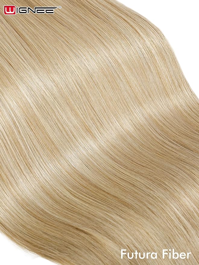 WIGNEE 13x6 Synthetic Lace Front Wig 28" Blonde Wig Pre-Plucked Handmade Lace Front Wigs with Kanekalon Futura Hair Voluminous Long Straight Synthetic Wigs for Daily Party Use