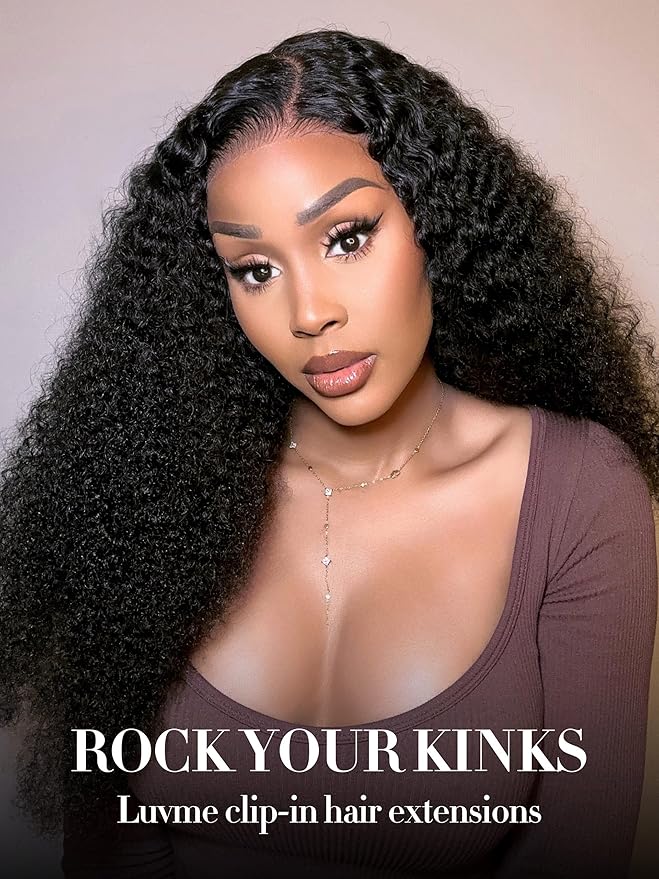 LUVME Hair Extensions Real Human Hair 135g 7pcs Natural Black Hair Extensions Kinky Curly Clip in Extensions 22 Inch Remy Human Hair for Women