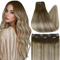 Full Shine Clip on Hair Extensions Human Hair 16 Inch Lace Clip in Extensions Real Human Hair Brown Ombre Ash Brown Mix Light Blonde Straight Remy Hair Extensions 3 Pcs 60 G