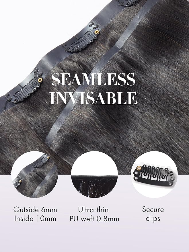 LUVME Clip in Hair Extensions,16 Inch 2 Pack 270g 18pcs Silky Straight Invisible Clip in Hair Extensions Human Hair Natural Black Hair Clip on for Women