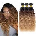 30 32 34 Inch Ombre Brown Human Hair Bundles Blonde Curly Bundles 3 Tone Black and Honey Blonde Bundle Niegmeag Brazilian Virgin Soft and Silky Remy Hair Extensions