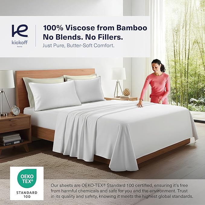Kickoff Viscose Bamboo Pillowcase, Queen, Set of 2, 100% Organic Hidden Zippered Viscose Bamboo Pillow Case Queen Size, Cooling Pillow Cover for Hot Sleepers (20"x30", Trimmed, Soft Sage)