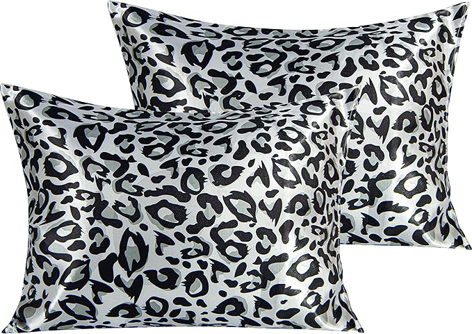 NTBAY 2 Pack Satin Standard Pillowcases for Hair and Skin, Luxurious and Silky Leopard Printed Pillow Cases with Envelope Closure, 20x26 Inches, Black and White
