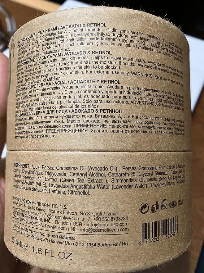 Retinol Cream for Face with Avocado Oil - Natural Moisturizer Face Cream, Smooth Skin Formula - 1.6 fl. Oz