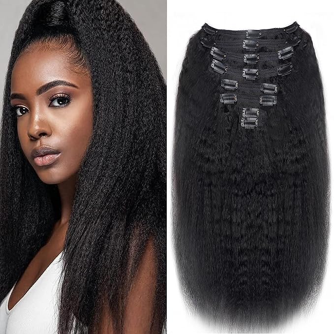 Clip in Hair Extensions Real Human Hair Clip Ins 100% Unprocessed Brazilian Virgin Hair Clip Ins Seamless Kinky Straight Hair Clip in Hair Extensions 8pcs with 18 Clips 120g(22inch)