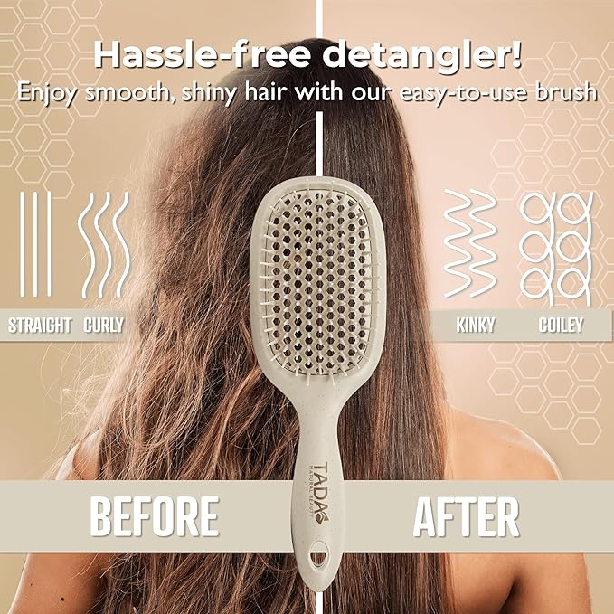 TADA Natural Beauty Hair Brush Detangler for Curly, Thick, Wavy, and Thin Hair - Ventilation Holes for Quick Drying and Styling, Detangler Brush for Women, Men, Kids (4 Colors) (2PK #2)