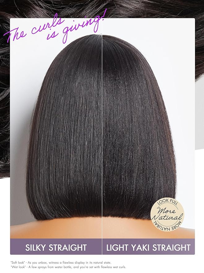 LUVME HAIR 10 Inch Light Yaki Straight Bob Wig Human Hair, Undetectable HD Lace Glueless Bob Wigs Human Hair Pre Plucked, Pre Cut Lace Wig Short Black Blunt Cut Bob Wigs