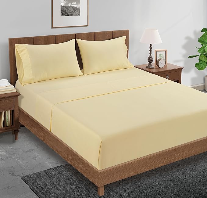 Lane Linen 100% Organic Cotton King Size Pillow Cases Set of 2 (20''x36'') Pure Organic Cotton Pillowcases Light Yellow
