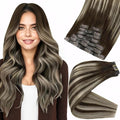 Full Shine Clip in Extensions for Women Dark Brown Balayage Seamless Hair Extensions Clip in Dark Brown Ombre Platinum Blonde Invisible Hair Extension 16 Inch 8 PCS 120G