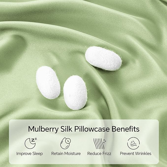 INFIIXSO Mulberry Silk Pillowcase for Hair and Skin, Silk Pillow Cases King Size with Hidden Zipper 20"x40", Extraordinary Smooth and Soft Cooling Pillow Cases for Hot Sleepers(Sage Green, 1 Pack)