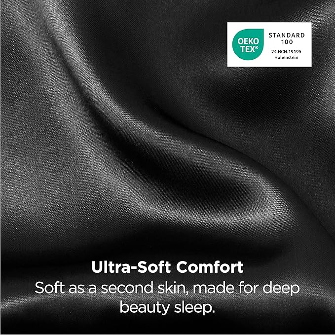 Bedsure Satin Pillowcase 2 Pack Similar to Silk Pillow Cases Standard Size, Pillow Case for Sleeping Women with Envelope Closure, Gifts for Women Men, Black, 20x26 Inches, 2pcs