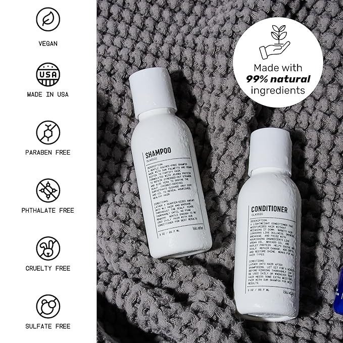 Blu Atlas Travel Size Shampoo & Conditioner Set for Men – TSA Approved, 3 oz Each – Natural, Sulfate-Free, Paraben-Free – Clean Ingredients – Classic Scent – Made in America