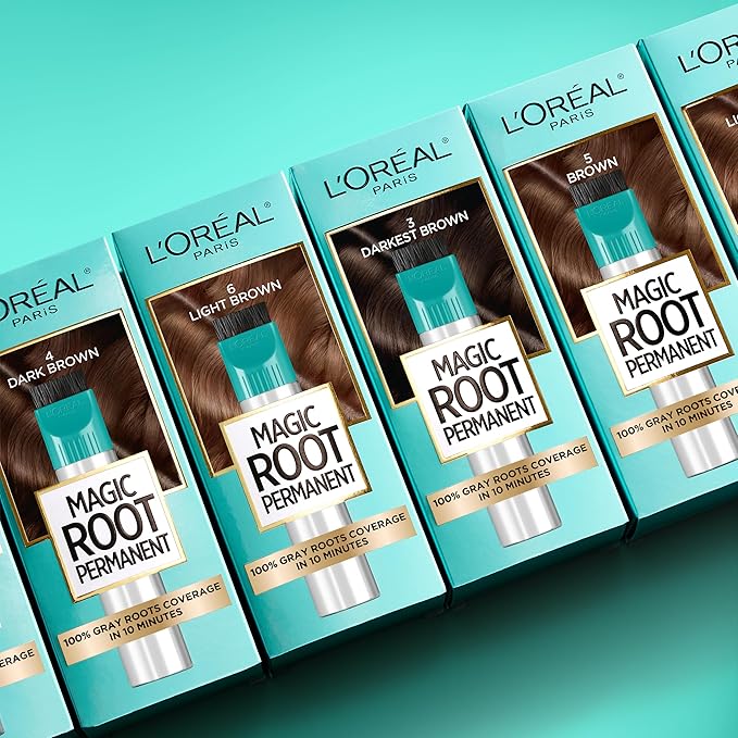 L'Oreal Paris Magic Root Rescue 10 Minute Root Hair Coloring Kit, Permanent Color with Quick Precision Applicator, 100 percent Gray Coverage, 4 Dark Brown, 1 kit (Packaging May Vary)