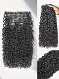 LUVME Burmese Curly Clip in Hair Extensions Real Human Hair Messy Curly Clip Ins Fullness with 2 Pack for Women Brazilian Remy Human Hair Natural Black 135g 16Inch
